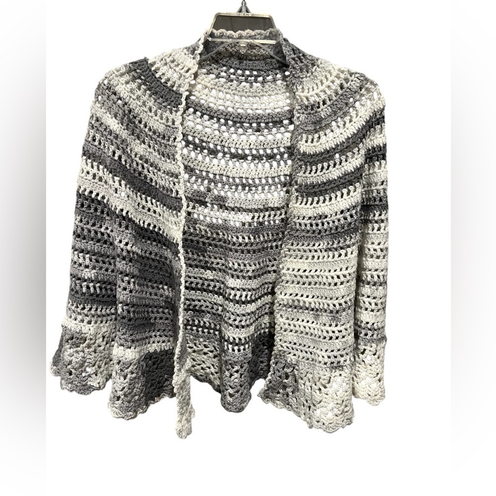 Handmade, knit Gray and White Shaw